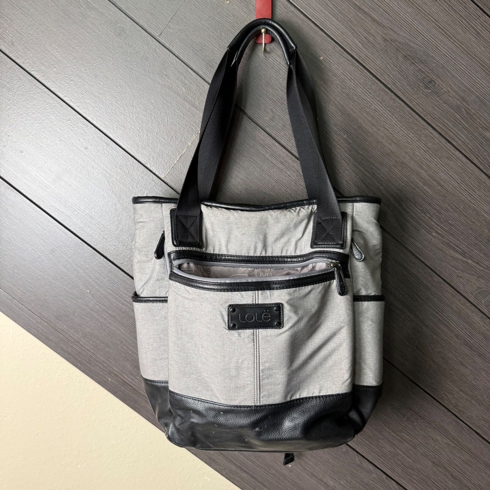 Lole Insulated Convertible Tote Backpack Gray Black Leather Trim Travel Bag